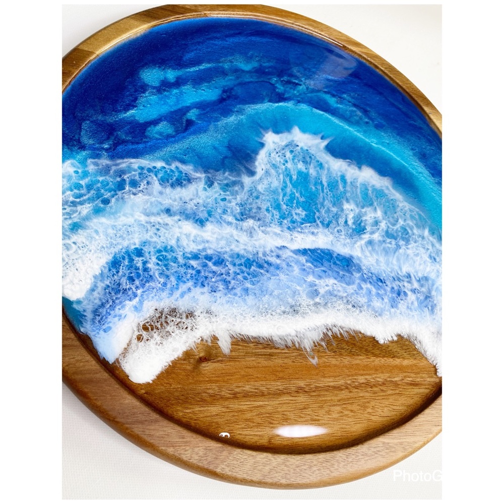 Resin Beach Art Wooden Lazy Susan Functional Decor - Picture 5 of 6